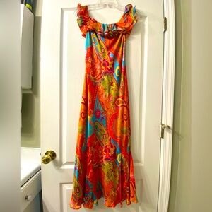 Vintage Ralph Lauren Y2K Paisley Off the Shoulder Dress